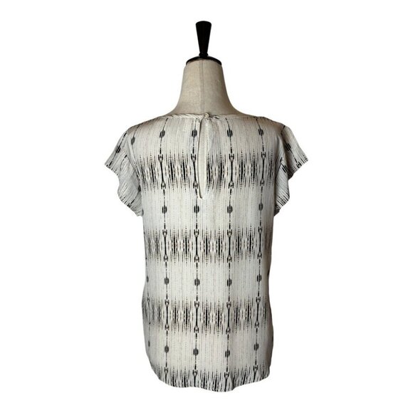Cynthia Rowley Shirt Women Small Ivory Silk Short Sleeve Ikat Print Blouse - Picture 2 of 11